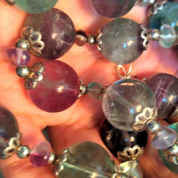 Fluorite Necklace. New, Handcrafted. Multi color genuine gemstone , silver, Box - Picture 7 of 8